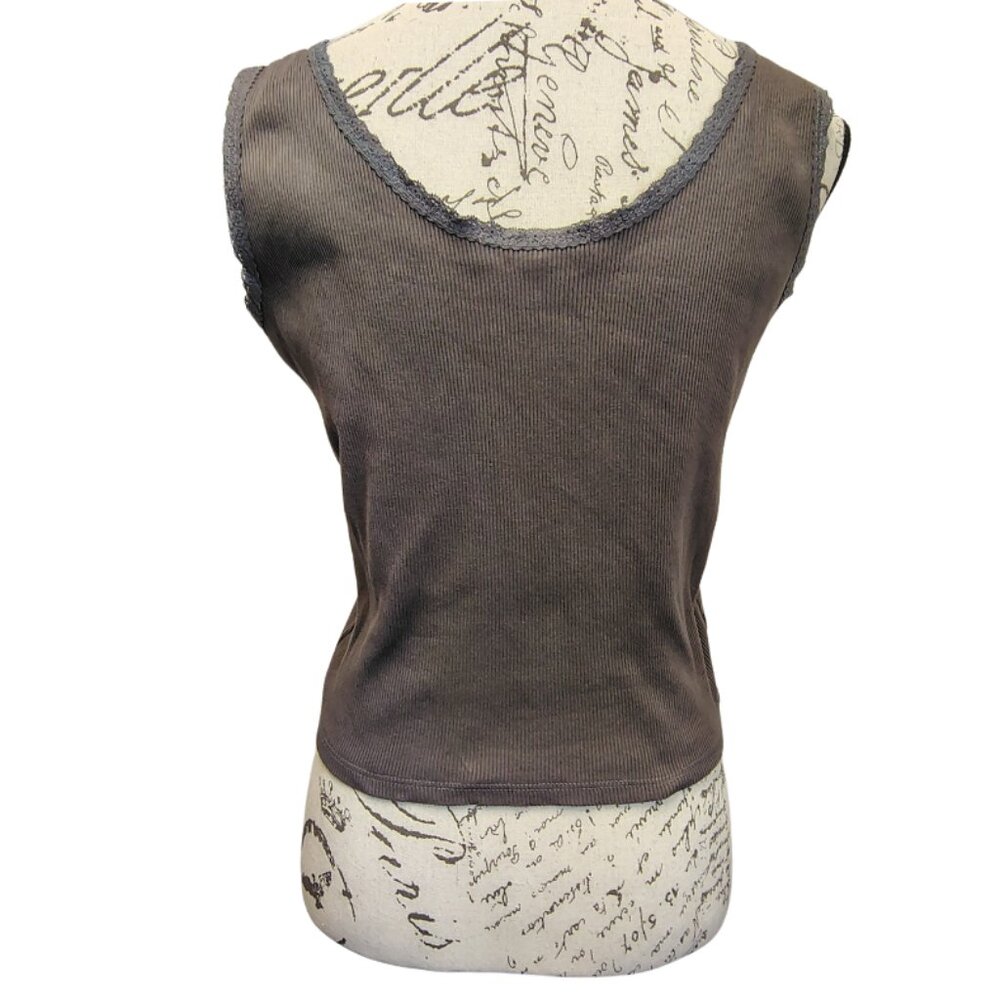 Womens Y2K Ribbed Lace Trim Graphic Tank Top "Im Just a Girl" XL Retro No Doubt - Picture 4 of 8